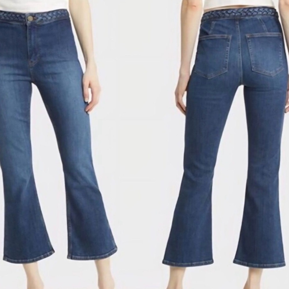 FRAME Dark Wash Braided Waistband Cropped Flare Jeans Women’s 29 - Picture 9 of 9